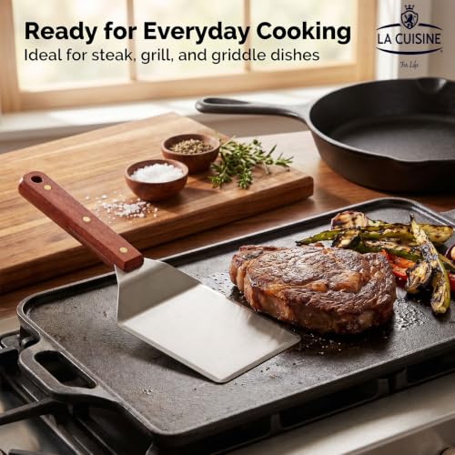 La Cuisine Extra-Wide Stainless Steel Spatula 5x6" with Wooden Handle for BBQ & Griddling