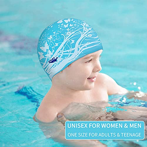 Waterproof Silicone Swim Cap for Girls - Silver Butterfly