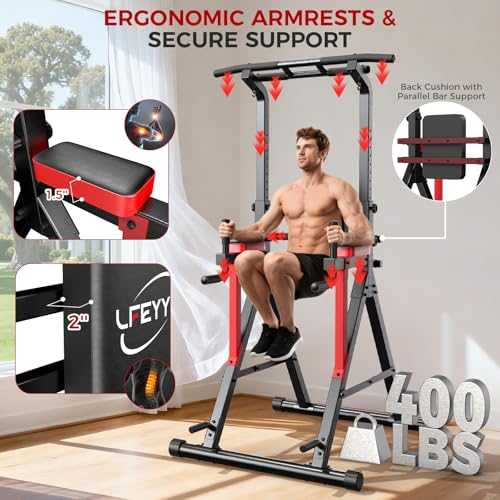 Power Tower Pull Up Bar - Free Standing Dip Station Set - 400LBS