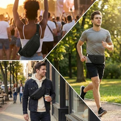 Black Fanny Packs Bulk 10 Pack for Men Women Crossbody Waist Bags - Pinklue