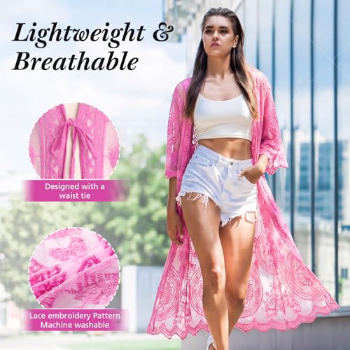 Peach Pink Lace Kimono Cardigan for Women - Funnysoft