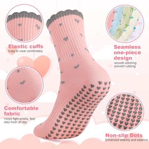 Non-Slip Pilates Socks with Grips for Women - Ruffle Bow Heart