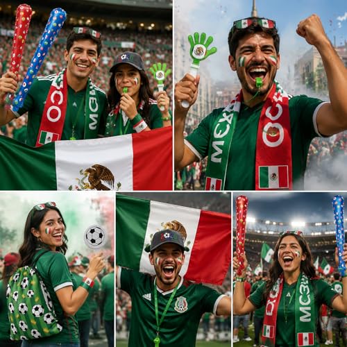 2026 World Cup Fan Set - 12 Pcs Mexico Kit with Flag, Scarf, Whistle & More