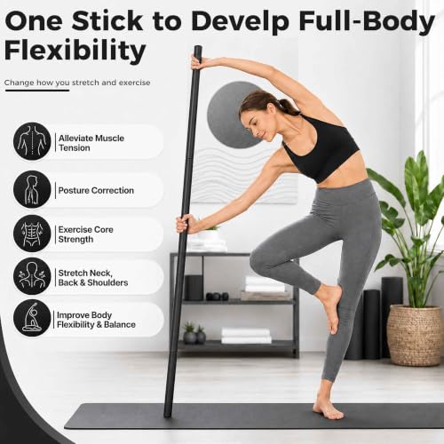Wolfbird 5ft Black Yoga & Stretching Stick for Flexibility, Portable & Adjustable