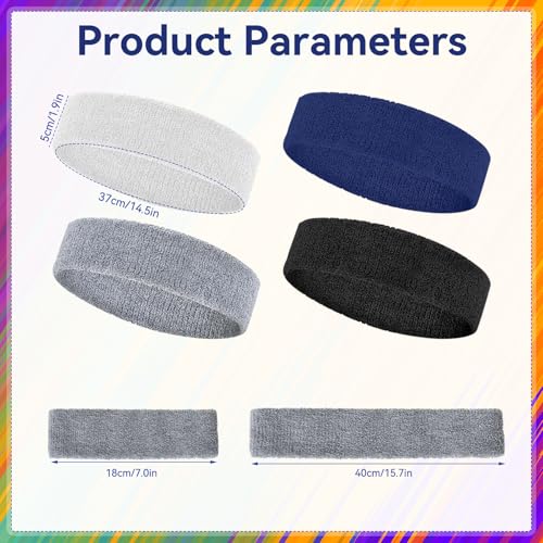 4 Pack Cotton Terry Sweatbands for Sports & Workouts