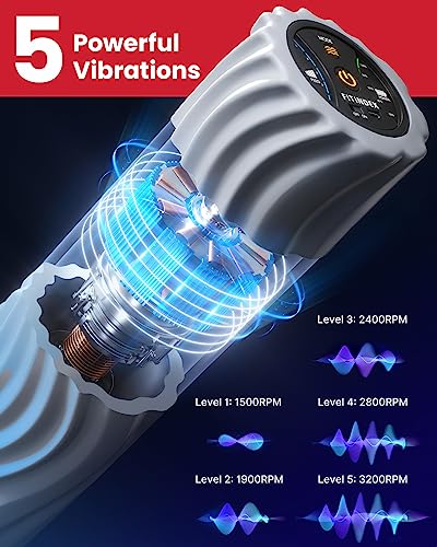 Vibrating Foam Roller - 5 Speed Rechargeable Massage Roller - Gray