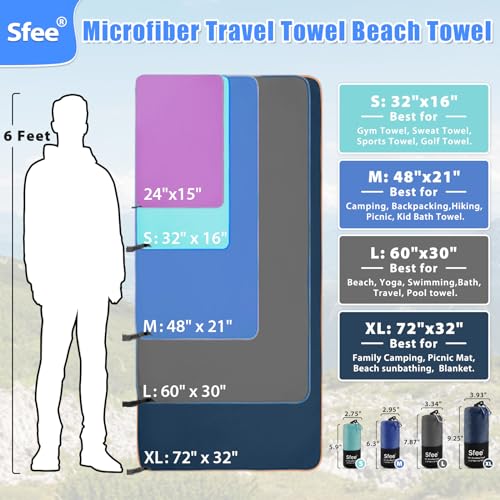 Microfiber Travel Towel Set - Quick Dry, Super Absorbent, 32" x 16" - Navy Blue