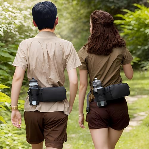 Water-Resistant Fanny Pack with Water Bottle Holder - Black
