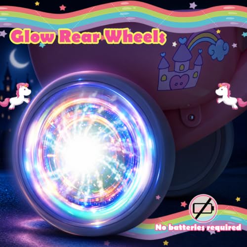 Unicorn Toddler Tricycle with Colorful Lighting Wheels - Pink