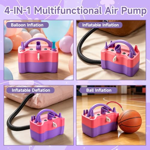 YICHENGDA Purple Pink 4-in-1 Electric Balloon Pump with Nozzles & Accessories