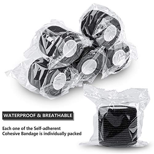 Self Adherent Cohesive Wrap Bandages - 12 Pack, 2" x 5 Yards, Black