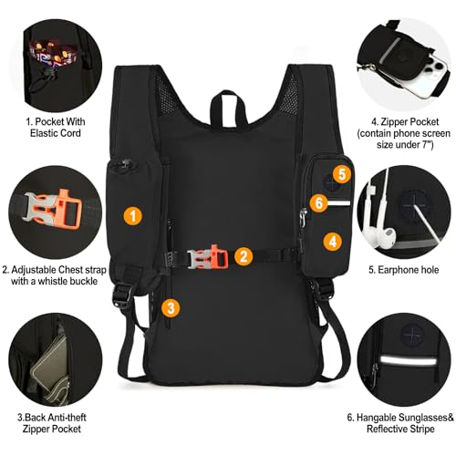 Seektop 15L Small Hiking Backpack for Women and Men, Lightweight Daypack - Black