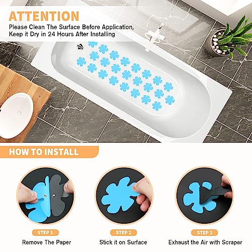 24 PCS Blue Non-Slip Bathtub & Shower Safety Stickers - Flower Shape