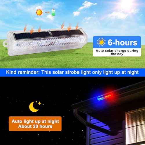 Aolyty Solar Warning Light, Bright Red and Blue Light Flashing Alternately Waterproof Emergency Caution Light for Construction Site, Dock, Guardrails, Driveway, Beacon (Red & Blue)