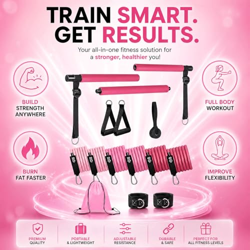 Adjustable Pilates Bar Kit with Resistance Bands for Home Workouts