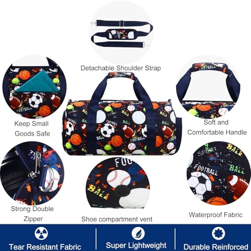 RHCPFOVR Gym Travel Duffle Bag for Boys - Deep Blue with Shoe & Wet Pocket, Kids Sports Overnight Bag