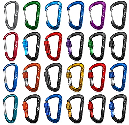 8PCS Lightweight D Ring Carabiner Clips with Keyrings - Black, Grey, Green, Blue, Purple, Red, Dark Blue