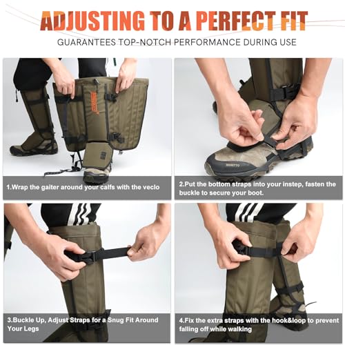 Snake Gaiters for Hunting - Black Adjustable Snake Bite Protection