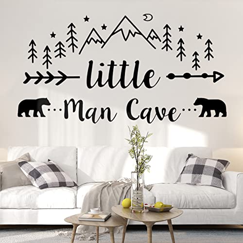 Little Man Cave Wall Decal - Tribal Mountain Woodland Bear - Black