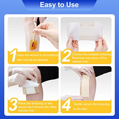 Niceful Silicone Foam Wound Dressings 4x8 inch - 10 Pack, Large Sterile Bandages for Wound & Bed Sore Care