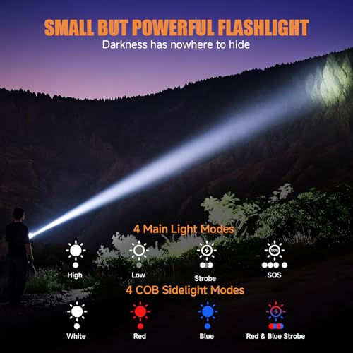 Rechargeable Tactical Flashlights High Lumens - Super Bright Small Powerful LED Magnetic USB C Flashlight, 8 Modes, Dual Button Waterproof Pocket Flash Light for Emergency, Car (2, Blue)