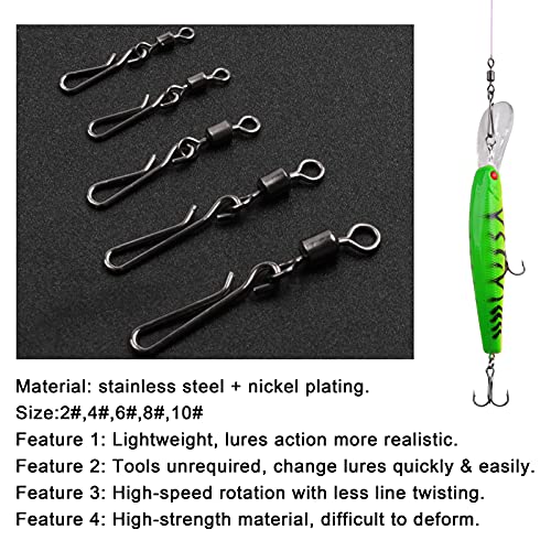 Fishing Swivels Snaps - High Strength Clips, 10#-50pcs