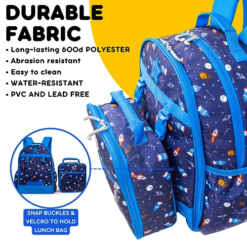 J World Kids Backpack & Lunch Box Set - Multicolor Spaceship Design, For Ages 4-12