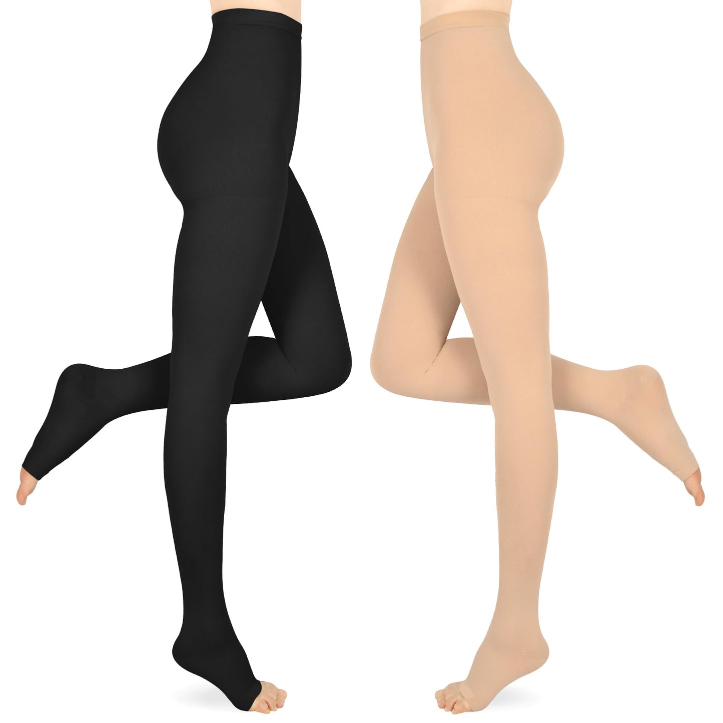 Compression Pantyhose for Women & Men 2 Pairs Open Toe 15-20mmHg Medical Graduated Compression Stockings Waist High Support Tights Opaque Leggings for Varicose Veins Edema Flight,Mix M