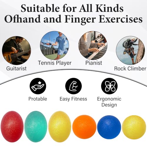Hand Strengthening Stress Balls Set - 6 Resistance Levels, 1.7" - Red, Blue, Green, Orange, Yellow