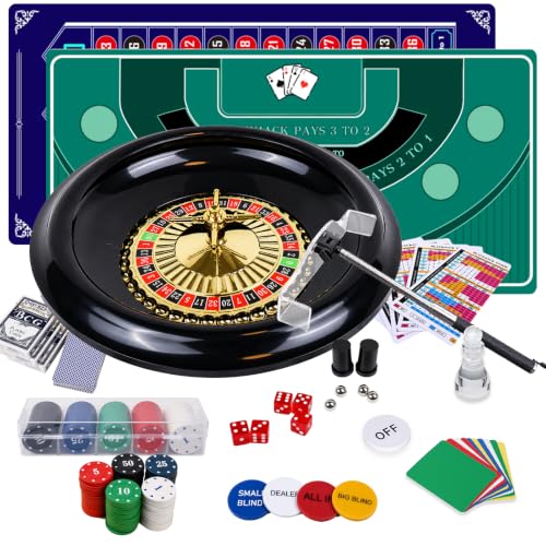 4-in-1 Casino Game Set with 16'' Roulette Wheel & Poker Kit