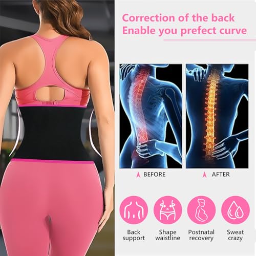 Waist Trainer for Women - Sweat Band for Belly Fat - Medium Black/Pink