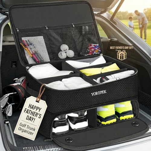 Golf Trunk Organizer for Car - 2 Layer with Shoe Storage - Standard Black