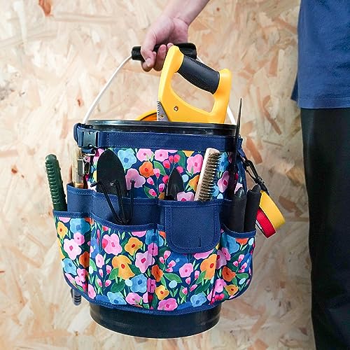 MELOTOUGH Bucket Caddy Organizer Bucket Tool Organizer for Garden Tools Fit 3.5 to 5 Gallon Bucket (Blue Flower)