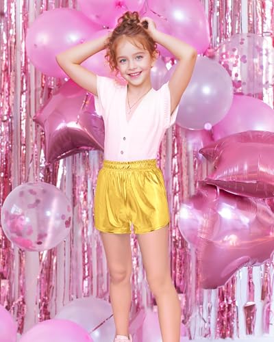 Metallic Sparkly Dance Shorts for Girls - Gold, 12-13 Years