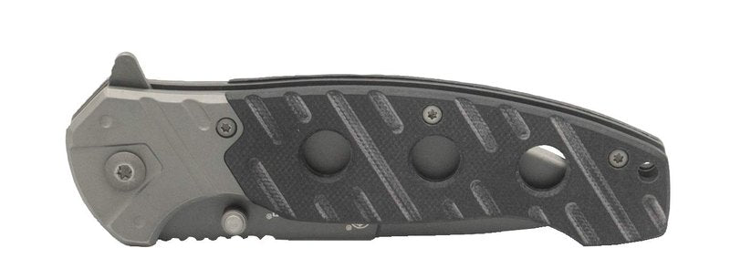 Smith & Wesson 7.75in Ti-Nitride, High Carbon S.S. Folding Knife with 3.25in Drop Point Blade and G10 Aluminum Handle for Outdoor Survival, Camping and EDC,Grey