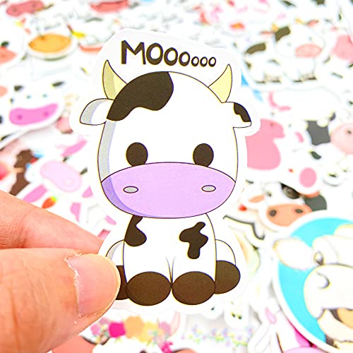 50 Pcs Cow Stickers Pack - Waterproof Vinyl Cartoon Animal Decals for Kids