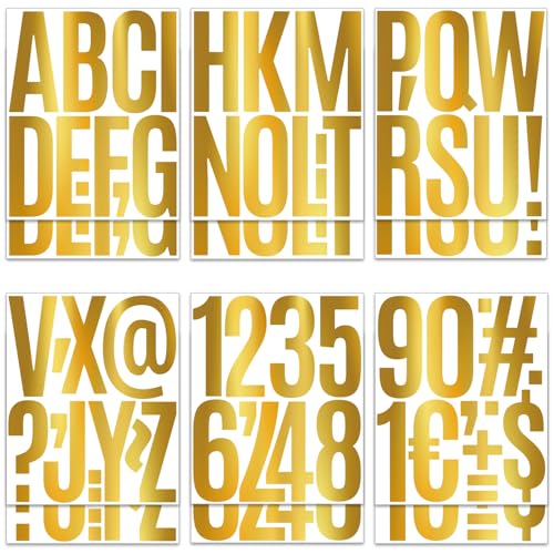 5 Inch Gold Letter Stickers Large, 12 Sheets 122 Pcs Big Alphabet Number Stickers,Vinyl Self Adhesive Letter and Number Decals for Party Decor Poster Board Home Wall Decor Bulletin Board (Gold)