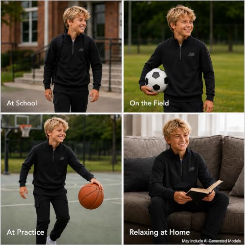 New Balance Boys 2-Piece Tech Fleece Quarter Zip & Jogger Sweatpants – Deep Black 12