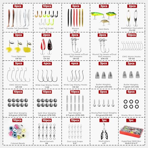 143pcs Freshwater Fishing Tackle Kit with Lures, Hooks & Pliers - Bass Trout Panfish