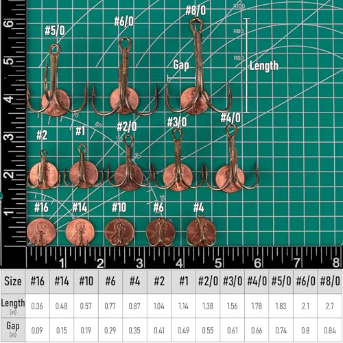 Round Bend Treble Hooks - 30 Pack #16 Bronze for Fishing