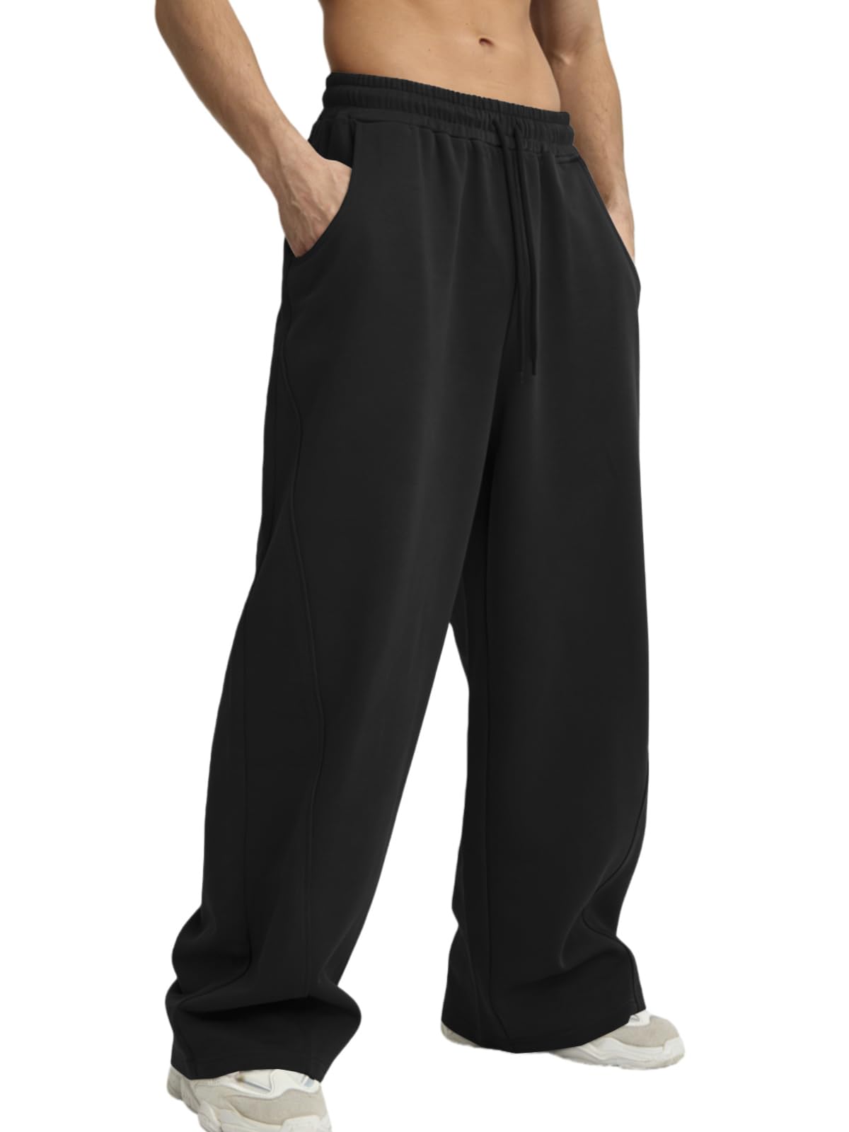 ATOFY Men's Baggy Sweatpants Wide Leg Pants Elastic Waist Drawstring Loose Lounge Joggers Sweatpant with Pockets Black