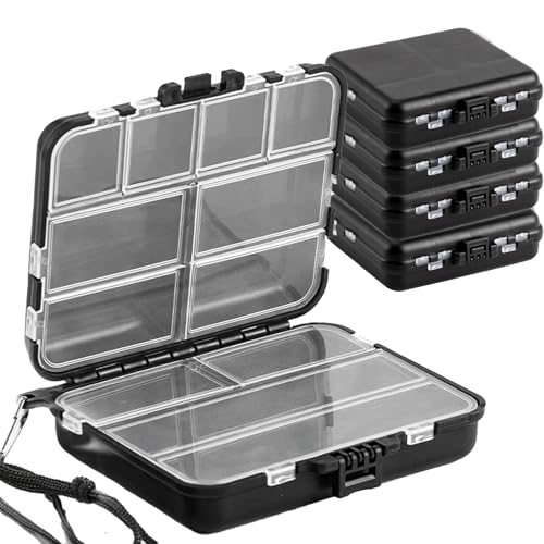 Tcakelox 5 Pack Large Mini Plastic Tackle Boxes — 12-Compartment Fishing Storage Organizer, Kayak Fly Boxes