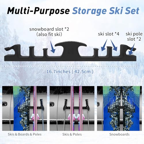 Magnetic Ski & Snowboard Vehicle Mount - Holds 4 Pairs Skis or 2 Snowboards