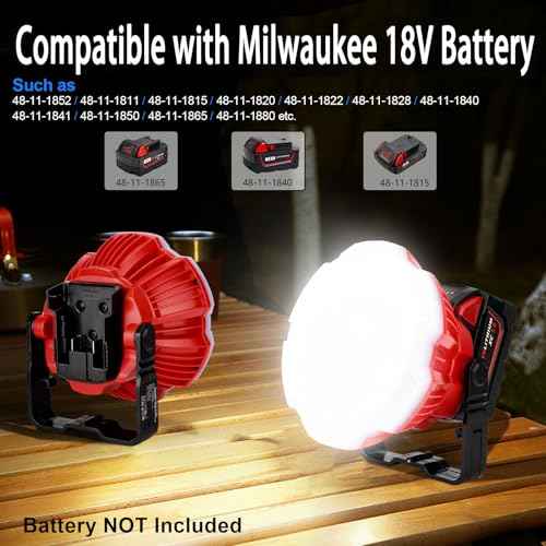 LED Camping Lantern Light Compatible with Milwaukee M18 18V Battery, 2400LM 3 Adjustable Brightness Cordless Portable LED Work Light Floodlight with Hook for Tent Jobsite Ceiling(No Battery)