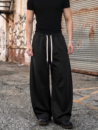JEMLDL Men's Black Baggy Sweatpants Small Wide Leg Drawstring Elastic Waist