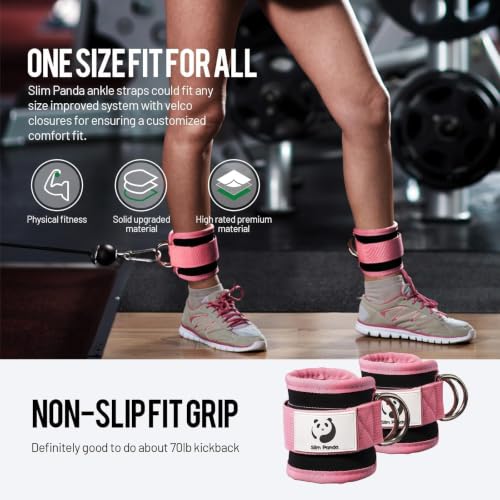 Ankle Strap for Cable Machine - Adjustable Pink Cuff for Kickbacks