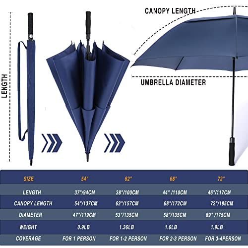 SIEPASA 72-Inch Large Windproof Waterproof Auto Open Golf Umbrella Navy Blue-Black Handle