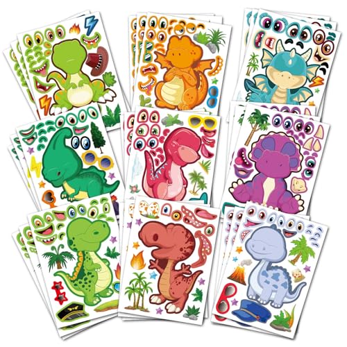 Dinosaur Face Stickers - 27 Sheets Make Your Own Dino Stickers