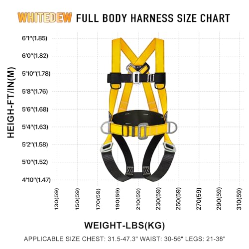 Safety Harness Fall Protection Kit with Shock Absorbing Lanyard, Roofing Work Harnesses Full Body Safety Harness for Construction (Yellow)