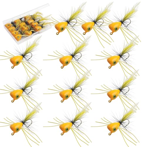 Bass Popper Flies Kit - 12 Pcs Orange Fishing Lures